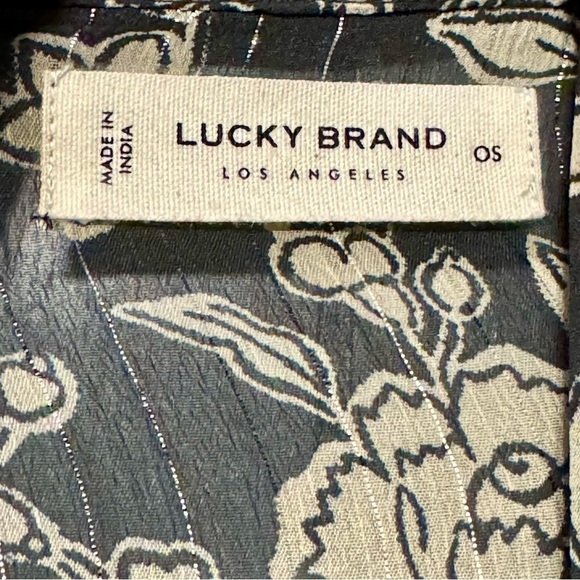 LUCKY BRAND Floral Printed Chiffon Metallic Striped Open Front Kimono Cardigan - Picture 10 of 12